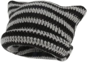 ponitrack crochet hats, vintage cat beanie grunge accessories slouchy beanies for women (black,one size)