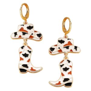 MOEPAPA Cowboy Boot Hat Earrings Cow Print Western Country Dangle Earrings Handmade Cute Nashville Cowgirl Dangling Earrings Jewelry for Women