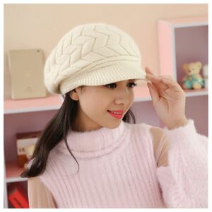 Andiker Winter Knit Hat for Women, Slouchy Beanies Cap with Brim, Warm Fleece Lined Women Thick Hat (Black)