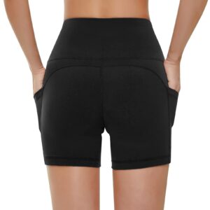 KKB 5''/8'' High Waist Active Wear Shorts Yoga Leggings for Women, Tummy Control Workout Shorts Side Pockets Running Pants (5"-Black, Small)