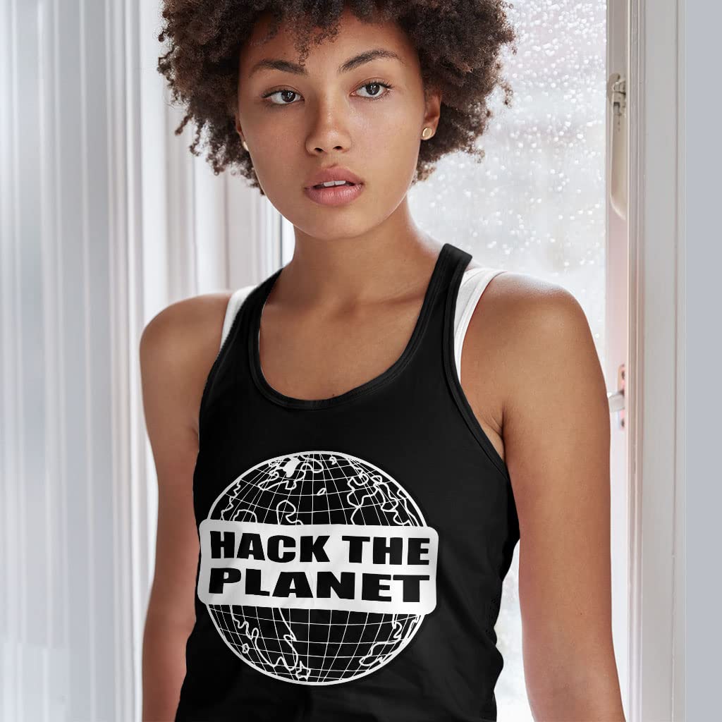 Hack The Planet Racerback Tank - Funny IT Tank - Hacker Workout Tank - Gray, L