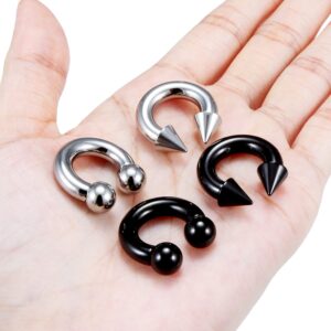 Hnxnskt Good Weithts for Stretched Ears Gauges Earrings 4G Surgical Steel Large Septum Rings PA Ring Internally Threaded Circular Horseshoe Barbells Body Piercing Jewelry for Women Men 4 Pieces 1#