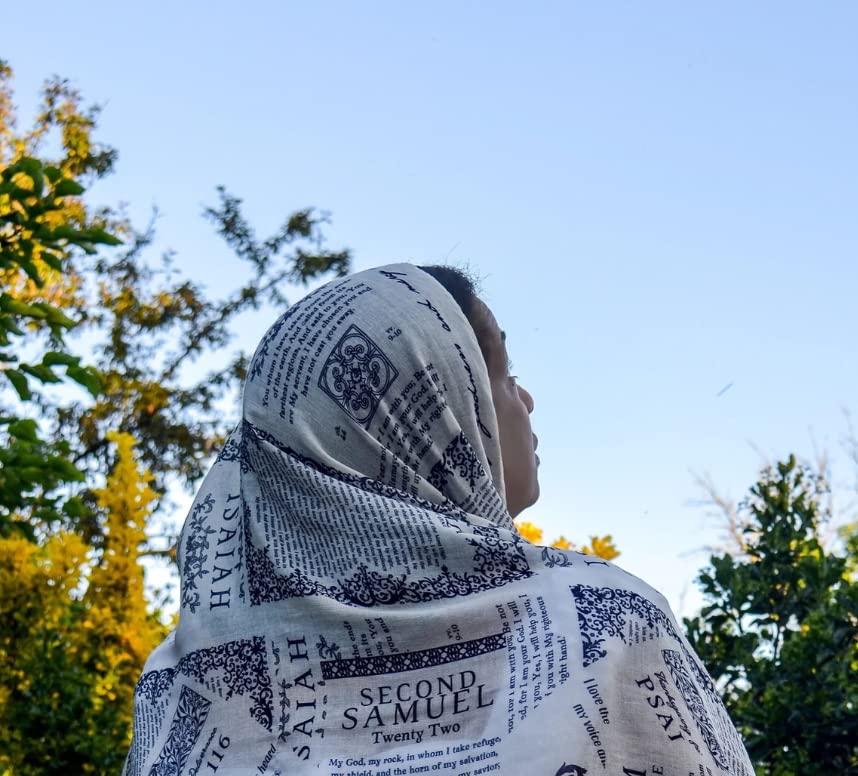 Protection Christian Prayer Shawl - Prayer Scarf with Bible Verses about God's Protection, Off- White Meditation Shawl, Unique Christian Gifts