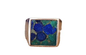 azurite malachite ring, signet bohemian ring, rings for men women, boho ring, 925 solid sterling silver ring, azurite gemstone ring, statement ring, gift for partner (925 solid silver, 11.50)