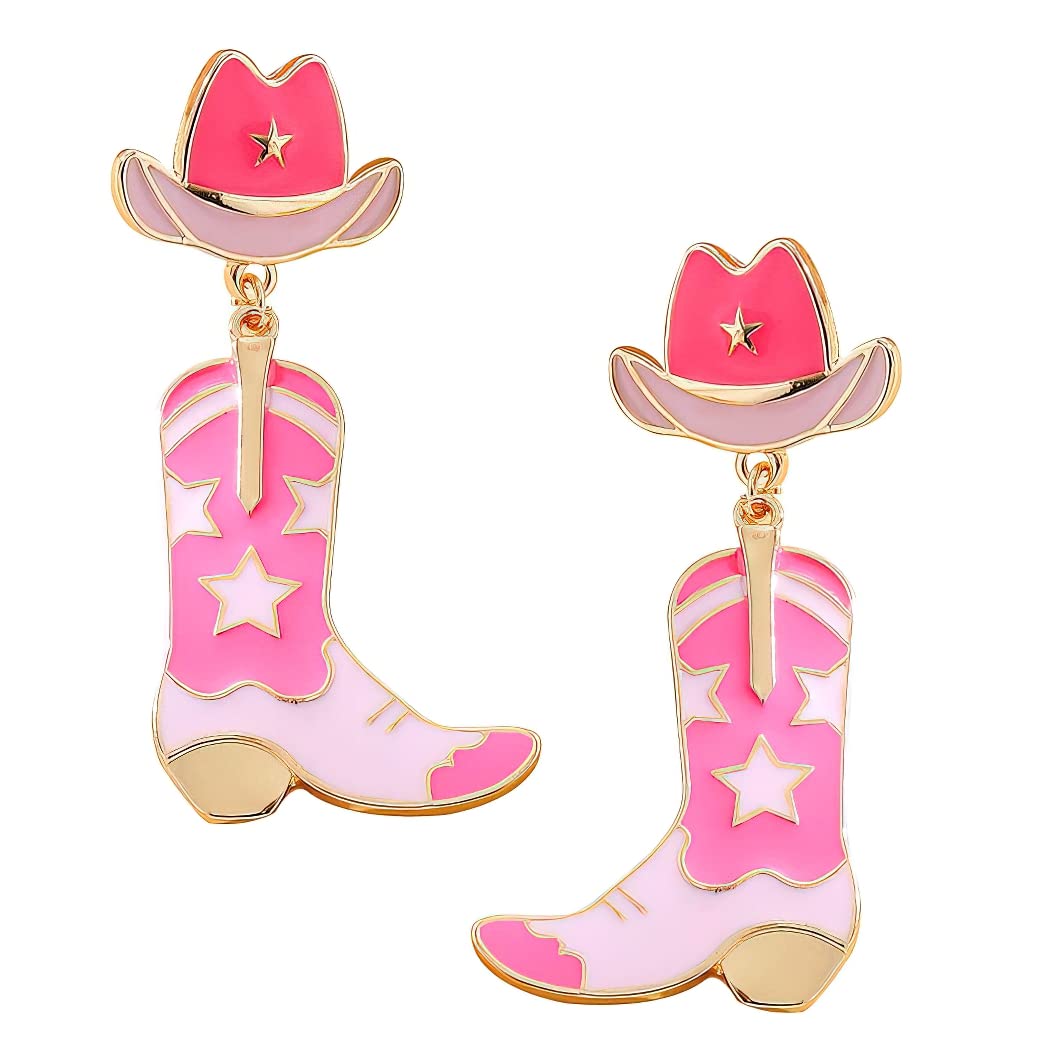 MOEPAPA Cowboy Boot Hat Earrings Cowgirl Dangling Earrings Jewelry for Women Girls Hypoallergenic Western Country Dangle Earrings Handmade Cute Nashville