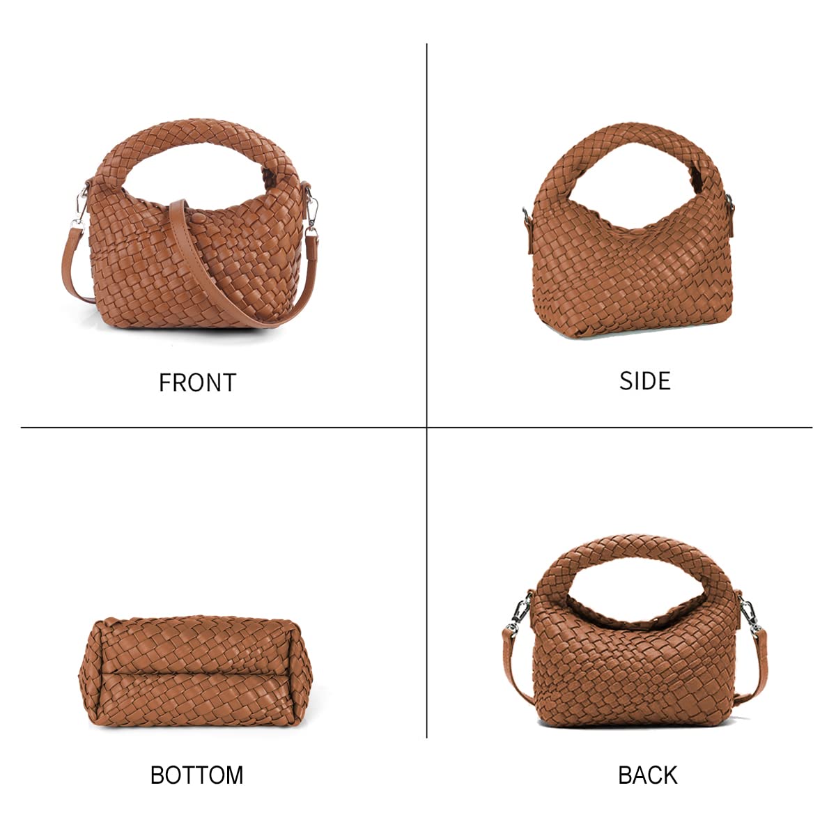 Women Woven Tote Small Crossbody Bag, Weave Quilted Purse Square Shoulder Bag Woven Handbag with Detachable Strap (Brown)