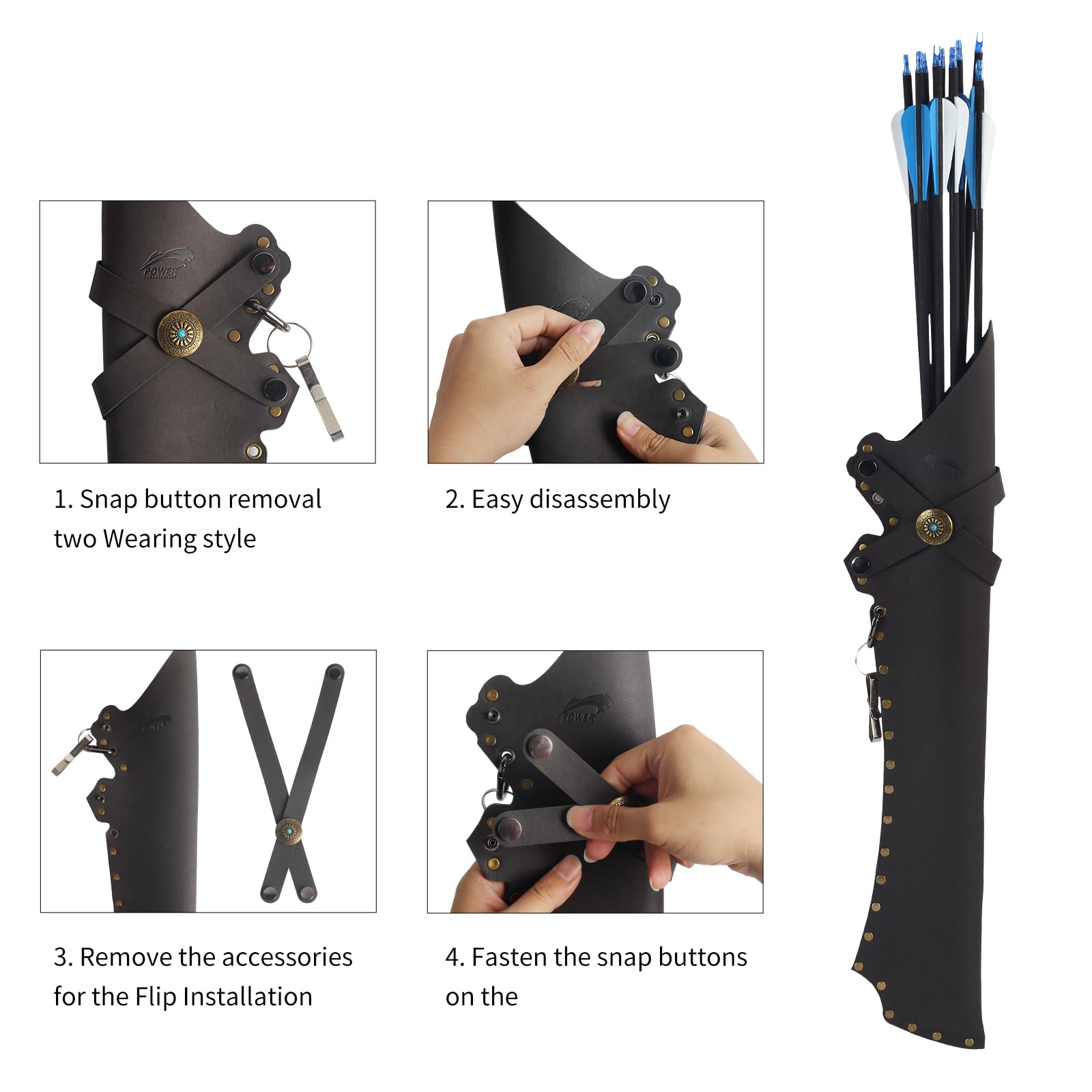 FENJANER Archery Arrow Quiver Archery Back Arrow Quiver Holder PU Leather Archery Quiver with Belt Clip for Field and Practice (Black)