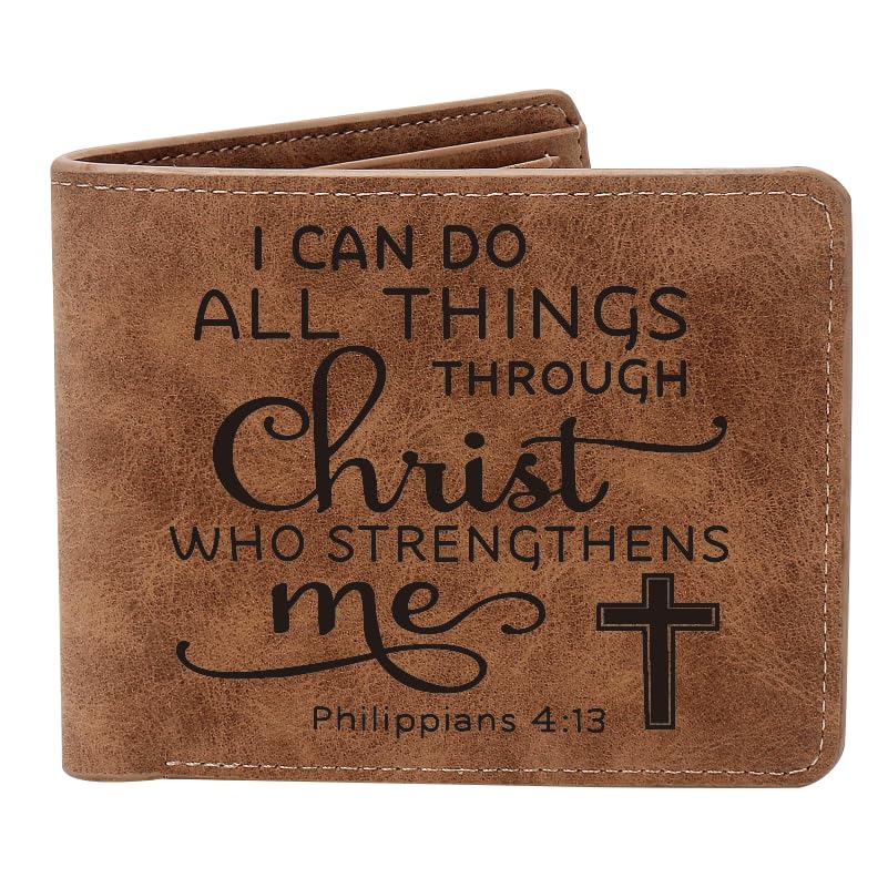 Christian Gifts Leather Wallet I Can Do All Things Leather Wallet Bible Verse Faith Religious Christian for Women Men (I can do all things)