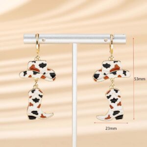 MOEPAPA Cowboy Boot Hat Earrings Cow Print Western Country Dangle Earrings Handmade Cute Nashville Cowgirl Dangling Earrings Jewelry for Women