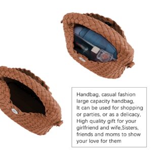 Women Woven Tote Small Crossbody Bag, Weave Quilted Purse Square Shoulder Bag Woven Handbag with Detachable Strap (Brown)