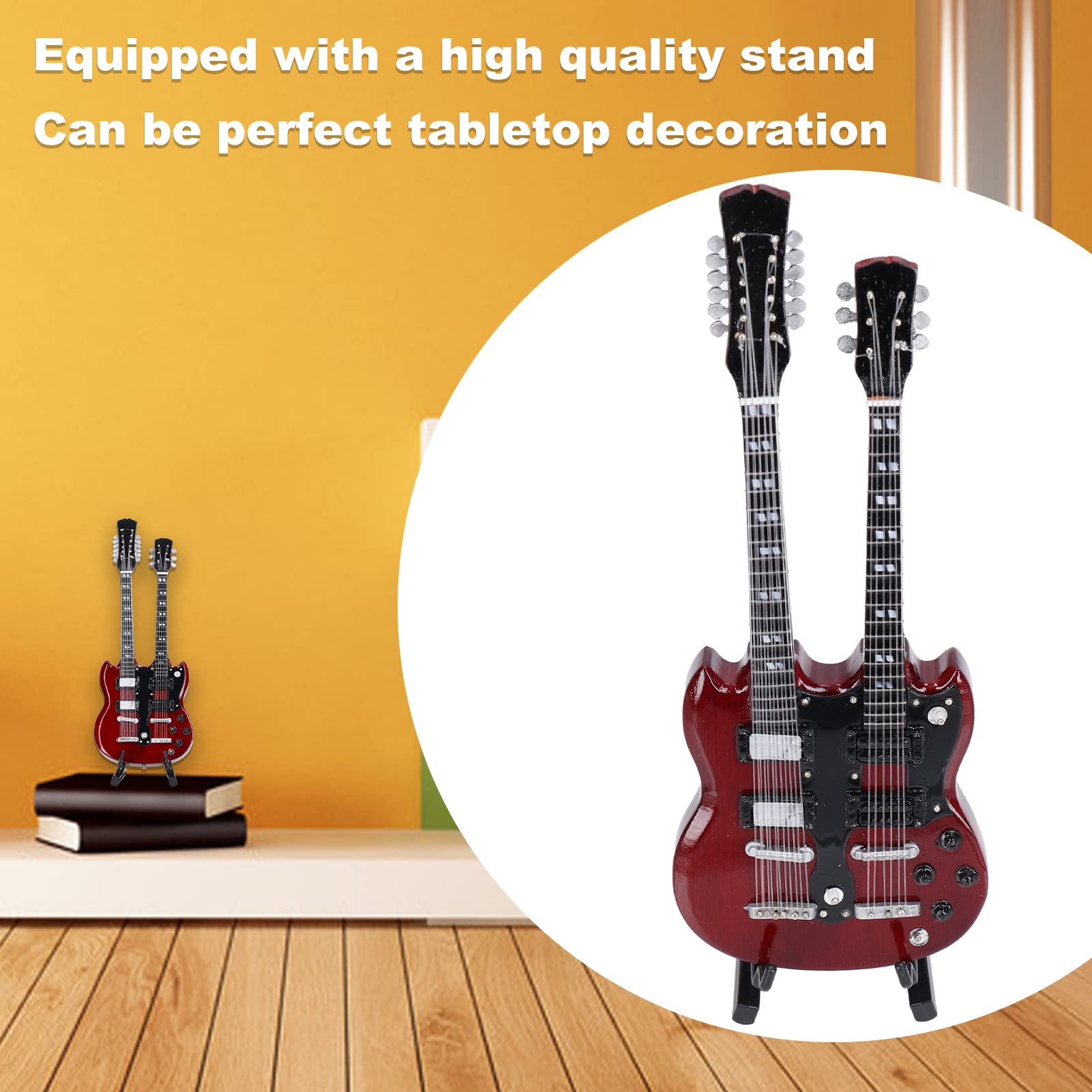 TOTITOM Wood Musical Instrument Ornaments Wooden Miniature Guitar Elegant Mini Electric Guitar Musical Instrument Model with Stand Gift Musical Instrument Model Musical Instruments Model Decor