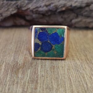 Azurite Malachite Ring, Signet Bohemian Ring, Rings for Men Women, Boho Ring, 925 Solid Sterling Silver Ring, Azurite Gemstone Ring, Statement Ring, Gift for Partner (925 Solid Silver, 11.50)