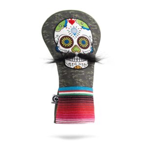 Pins & Aces Golf Co. LE Sugar Skull Mustache Driver Head Cover - Premium, Hand-Made Leather 1W Headcover - Funny, Tour Quality Golf Club Cover - Style and Customize Your Golf Bag Green Camo