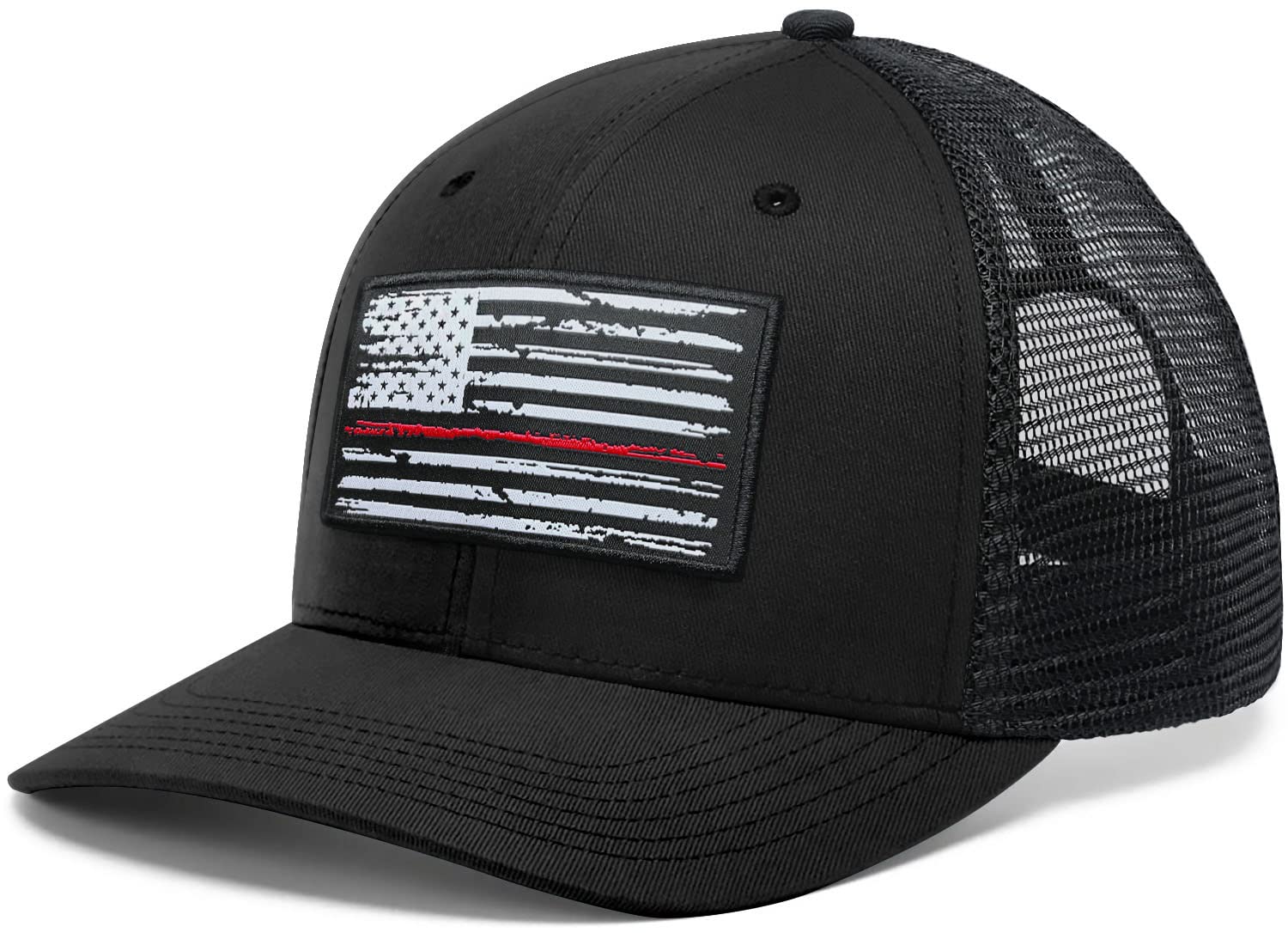 American Flag Hat, Baseball Cap for Men Women, Adjustable Snapback Hats USA Flag Trucker Hat Black