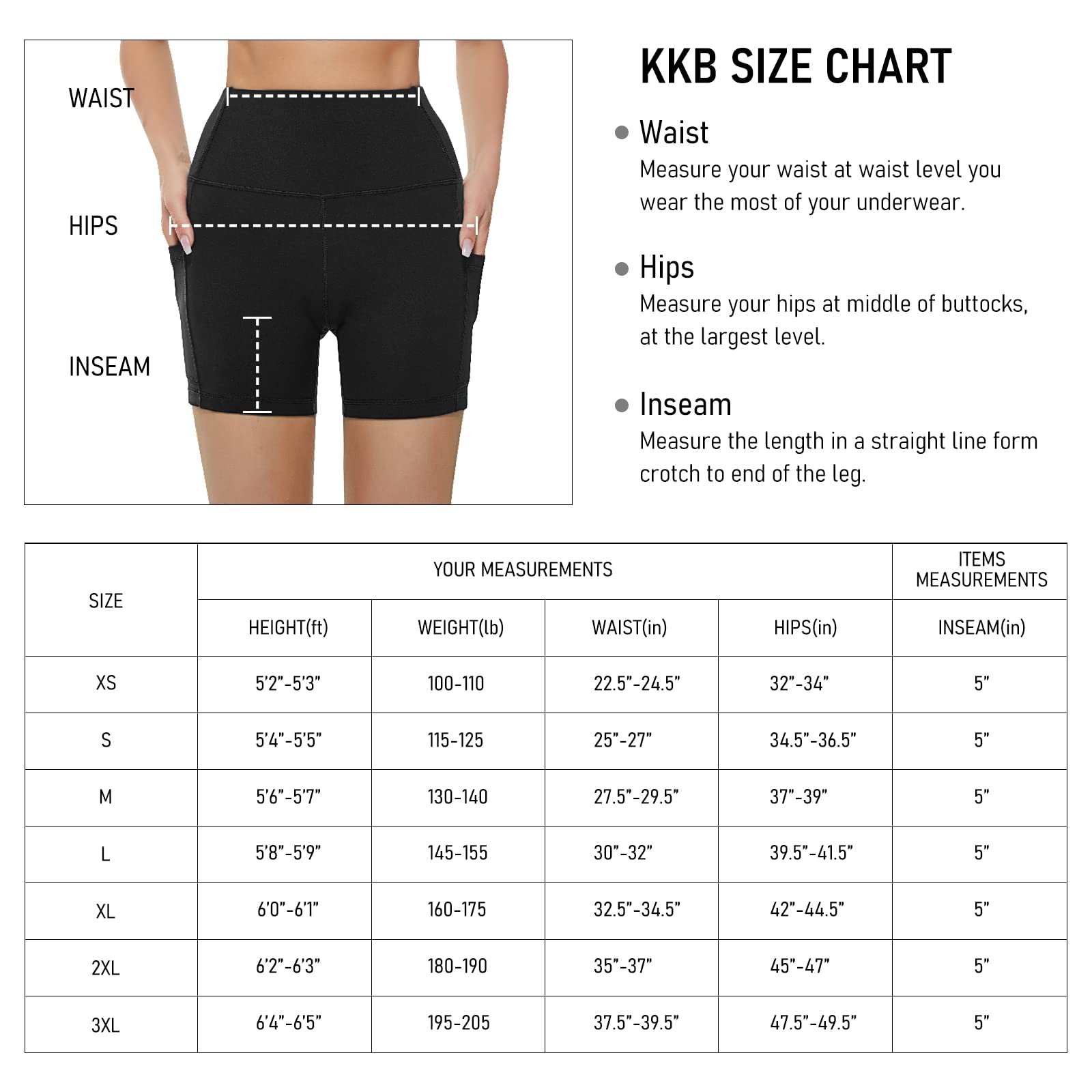 KKB 5''/8'' High Waist Active Wear Shorts Yoga Leggings for Women, Tummy Control Workout Shorts Side Pockets Running Pants (5"-Black, Medium)