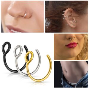 Lusofie 9Pcs Fake Nose Rings，Fake Nose Ring Hoop Stainless Steel Nose Hoop for Faux Lip Septum Nose Ring Set