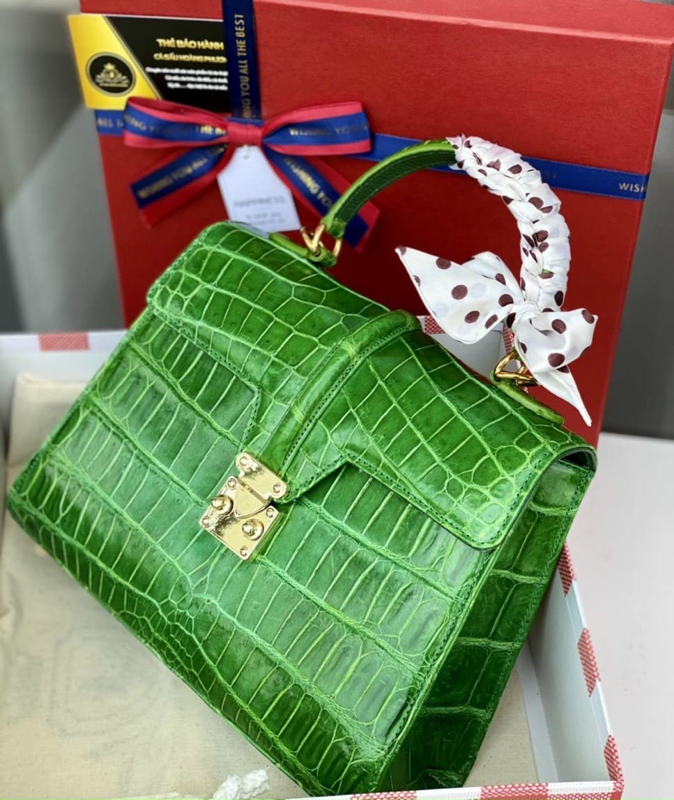 Genuine Green Crocodile Alligator Leather handbag, Crocodile Women Tote, Alligator Women Purse, Lady Bags