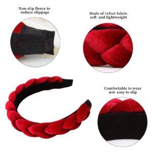 WOVOWOVO Headbands for Women, Non-Slip Soft Solid Thick Wide Solid Color Girls Hair Hoop Velvet Braided Headband's Cute Hair Accessories, Red