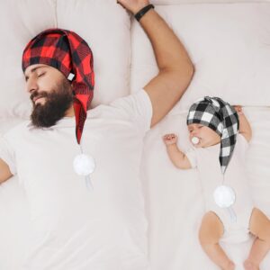 Janmercy 2 Pcs Sleeping Cap for Men Adjustable Sleep Cap Men Buffalo Plaid Night Hat Adult with Ball Tassel(Black, White, Red)