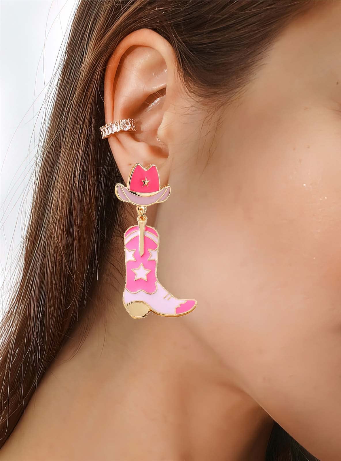 MOEPAPA Cowboy Boot Hat Earrings Cowgirl Dangling Earrings Jewelry for Women Girls Hypoallergenic Western Country Dangle Earrings Handmade Cute Nashville