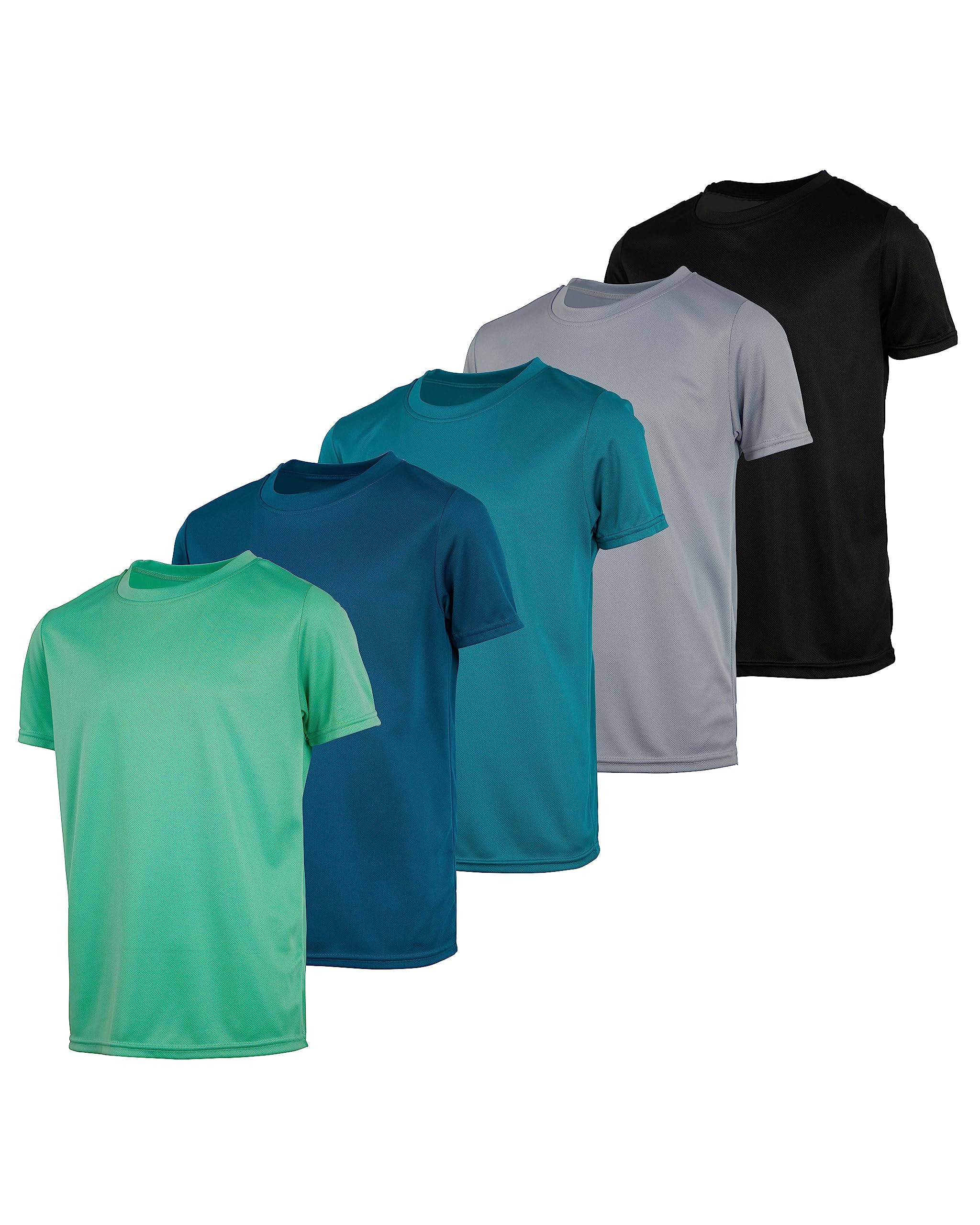 5 Pack: Boys Mesh Short Sleeve Shirts Crew Neck Boy Shirt T-Shirt Tshirt Tops Tees Girls Youth Teen Active Wear Athletic Quick Dry Basketball Gym Sport Undershirt Tee Soccer Top -Set 12,XL 16-18