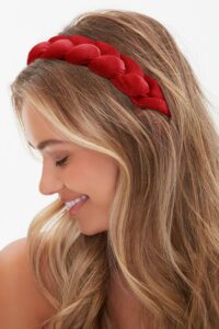 wovowovo headbands for women, non-slip soft solid thick wide solid color girls hair hoop velvet braided headband's cute hair accessories, red