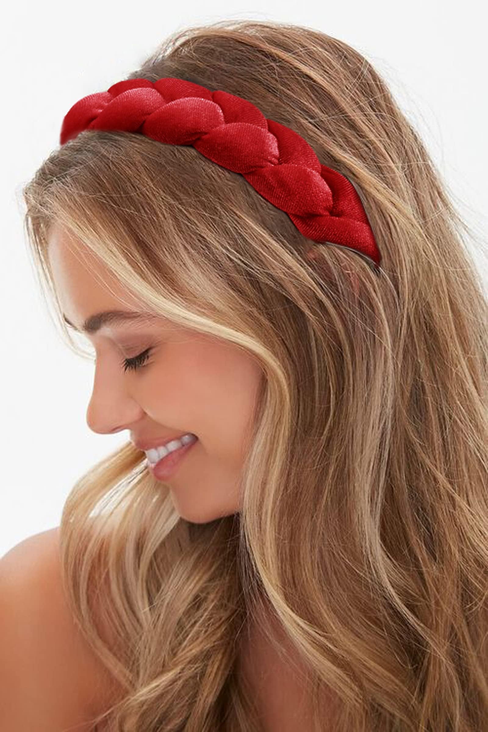 WOVOWOVO Headbands for Women, Non-Slip Soft Solid Thick Wide Solid Color Girls Hair Hoop Velvet Braided Headband's Cute Hair Accessories, Red