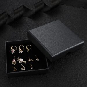 ZELORES 10 Pcs 20G Gold Nose Ring Studs for Women Stainless Steel L Shaped Dangle Nose Studs CZ Cross Butterfly Gold Dangle Nose Rings Hoops Set (Gold Tone)