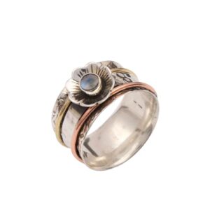 Rainbow moonstone spinner ring Flower Gemstone Spinning Spin ring Meditation Sterling silver ring jewelry Anxiety ring (7)