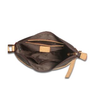 Rioni ST-20294 Livvy THE HOBO MESSENGER SIgnature Brown Canvas Leather Handbag Crossbody