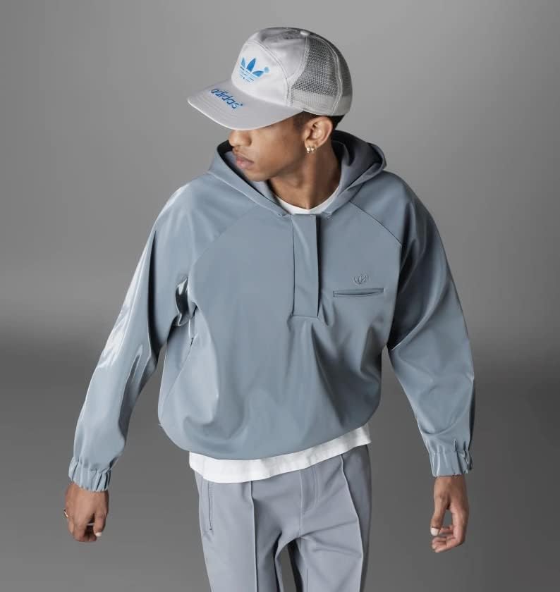 ADIDAS ORIGINALS UNISEX BLUE VERSION HIGH SHINE HOODIE, GREY (as1, alpha, l, regular, regular, LARGE)