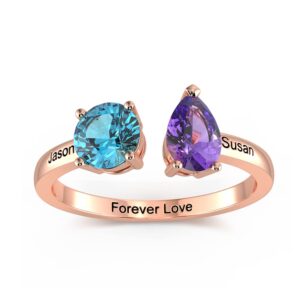 Giftider Toi et Moi Rings Engagement Wedding Promise Rings for Her Personalized Promise Rings with 2 Birthstones You and Me