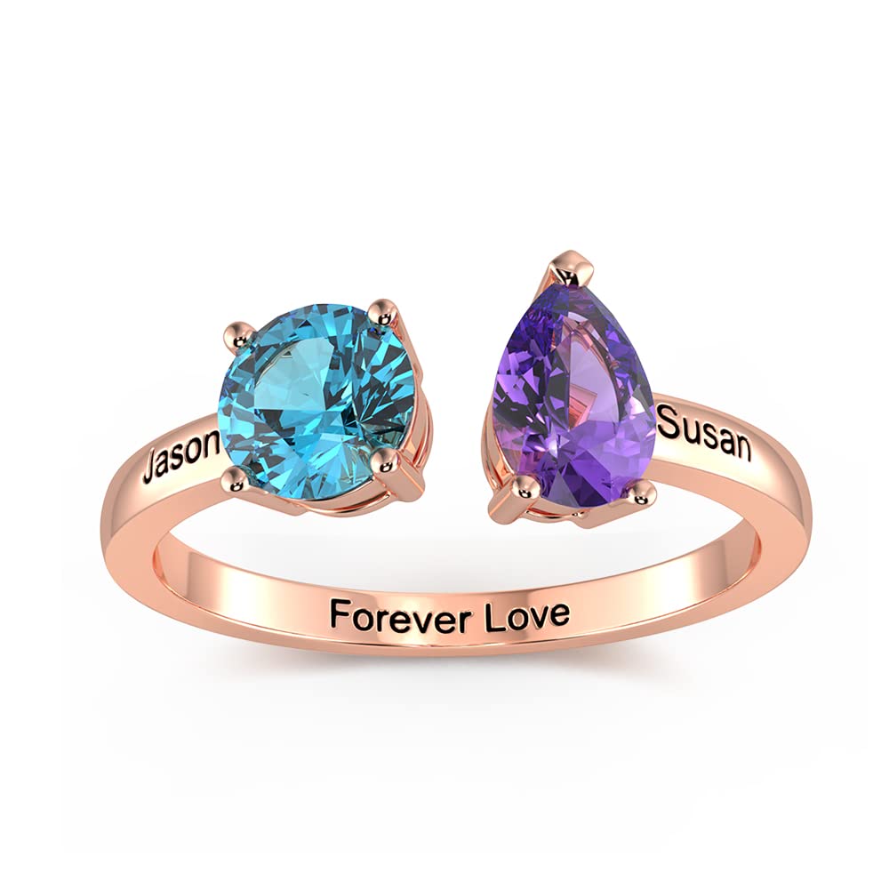 Giftider Toi et Moi Rings Engagement Wedding Promise Rings for Her Personalized Promise Rings with 2 Birthstones You and Me