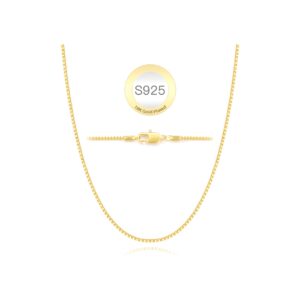 Jewlpire 18k Over Gold Chain Necklace for Women, 1mm Box Chain Necklaces Gold Chain for Women Shiny & Sturdy Women's Chain Necklaces, 18 Inches