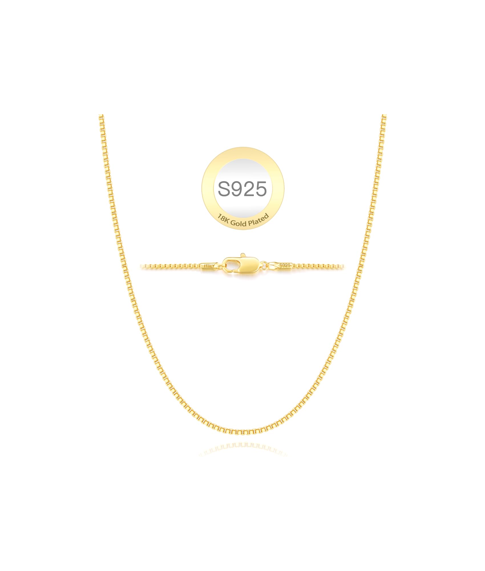 Jewlpire 18k Over Gold Chain Necklace for Women, 1mm Box Chain Necklaces Gold Chain for Women Shiny & Sturdy Women's Chain Necklaces, 18 Inches