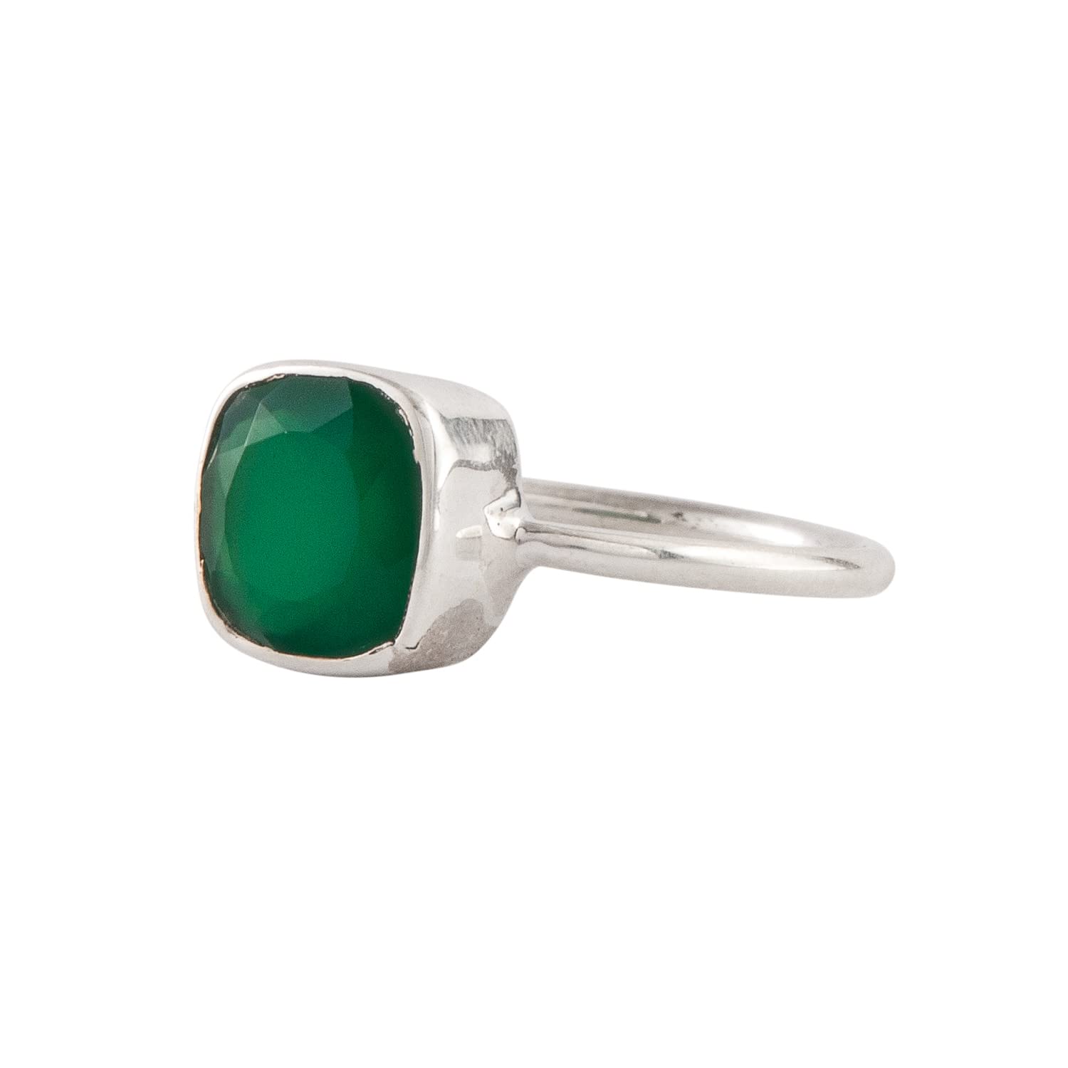 Silver Eternity 925 Sterling Silver Green Onyx Ring | Statement Ring Gemstone Jewelry (Green,7)