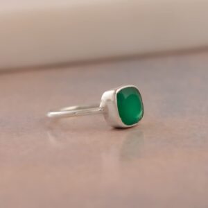 Silver Eternity 925 Sterling Silver Green Onyx Ring | Statement Ring Gemstone Jewelry (Green,7)