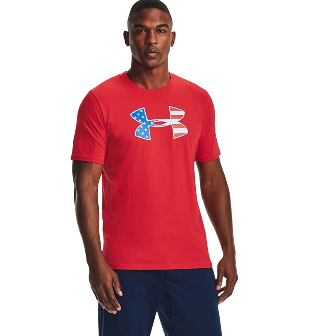 Under Armour Men's New Freedom Big Flag Logo T-Shirt (US, Alpha, Large, Regular, Regular, Red (600)/White)