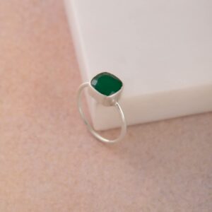 Silver Eternity 925 Sterling Silver Green Onyx Ring | Statement Ring Gemstone Jewelry (Green,7)