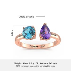 Giftider Toi et Moi Rings Engagement Wedding Promise Rings for Her Personalized Promise Rings with 2 Birthstones You and Me