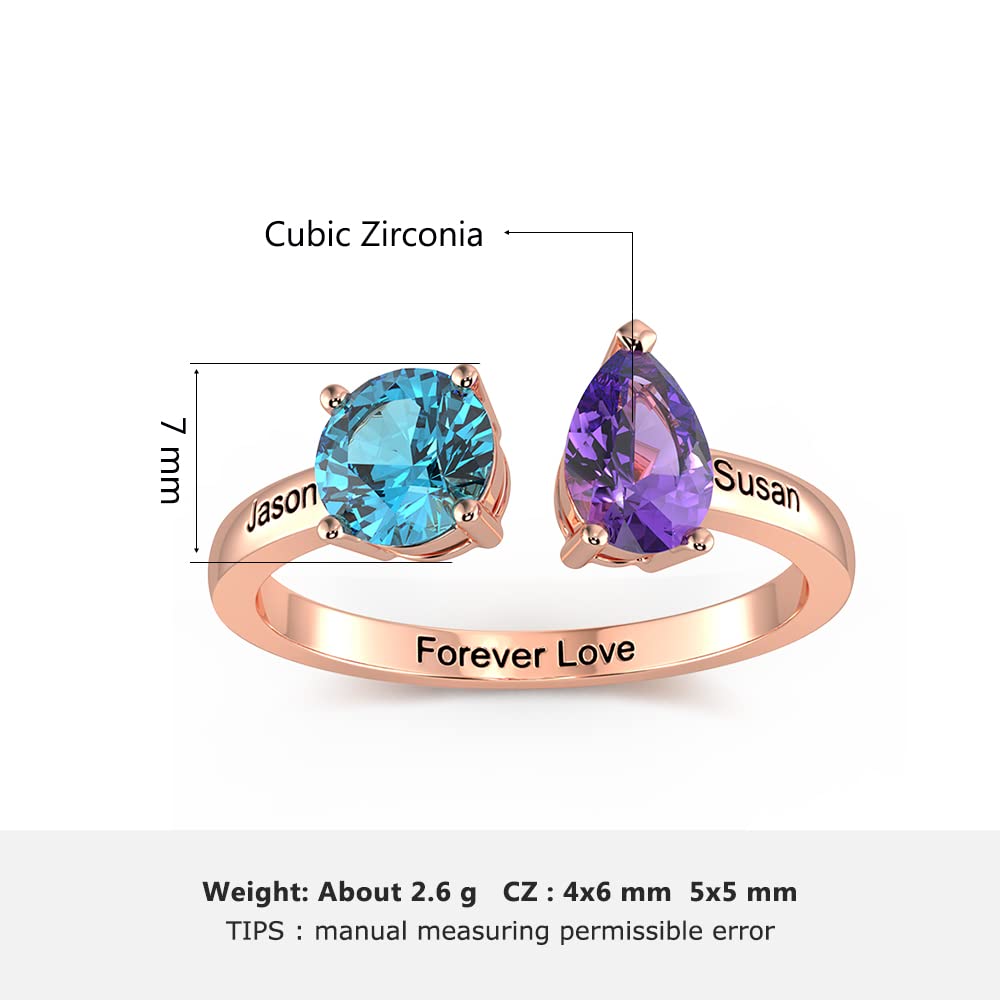 Giftider Toi et Moi Rings Engagement Wedding Promise Rings for Her Personalized Promise Rings with 2 Birthstones You and Me