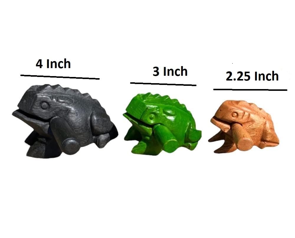 Percussion Instruments Wooden Frog 3 Pcs Set of 4 Inch Frog, 3 Inch Frog, 2.25 Inch Frog, Wooden Frog Musical Instrument Home Decor. (Black/Green/Brown Colors)