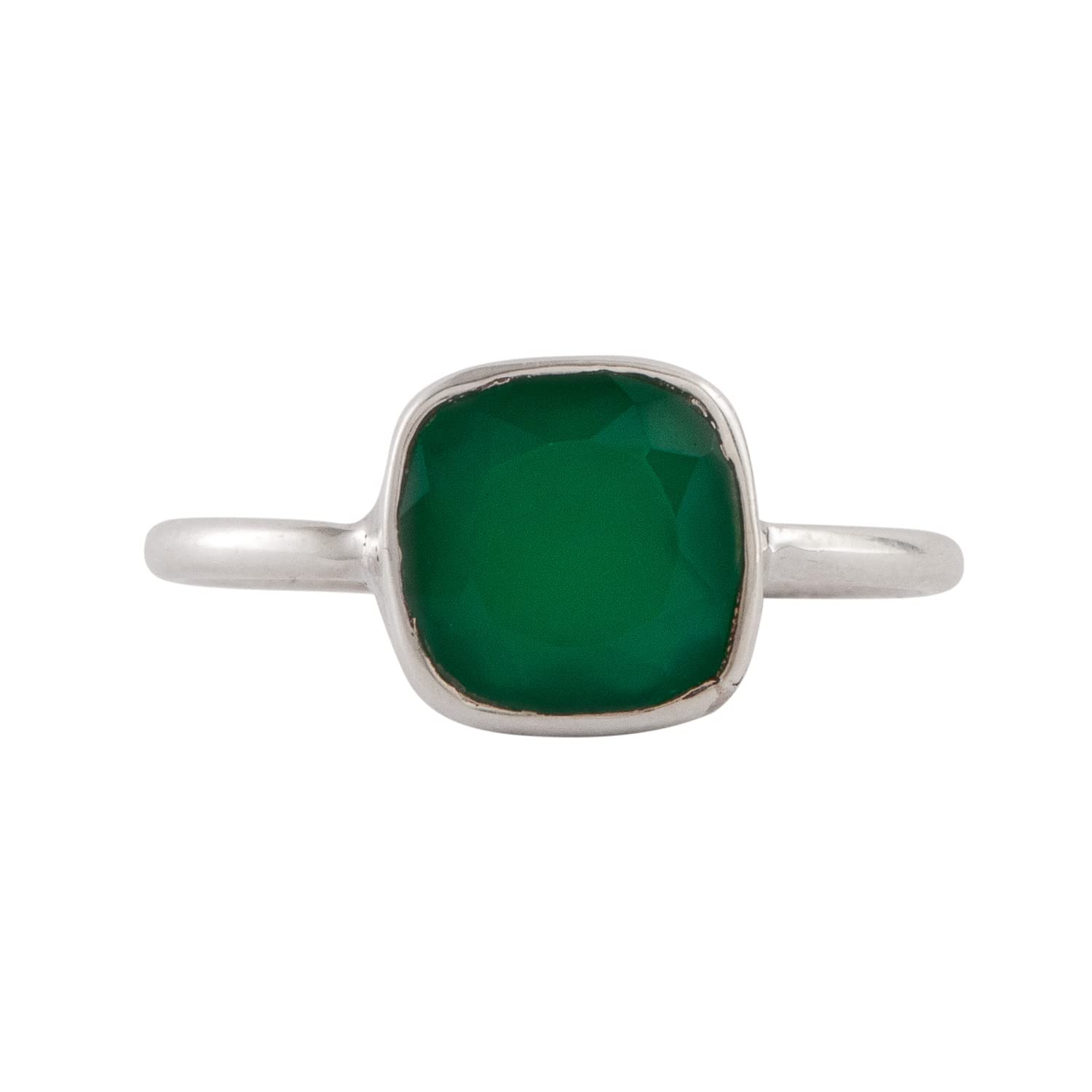 Silver Eternity 925 Sterling Silver Green Onyx Ring | Statement Ring Gemstone Jewelry (Green,7)