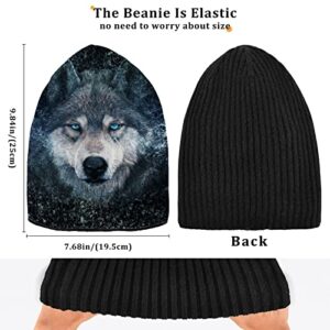 ALAZA Wolf on The Galaxy Beanie for Women Men Winter Hat Reversible Skull Cuffed Knit Cap Multi