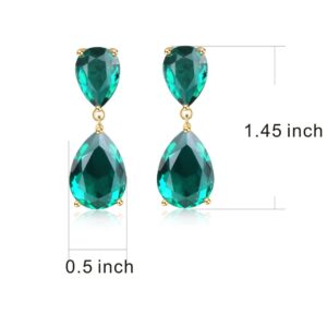 Emerald Earrings Green Large Emerald green Teardrop Drop Estate Style Earrings for Women Rhinestone Crystal Fashion Prom Wedding Waterdrop Dangle Earrings