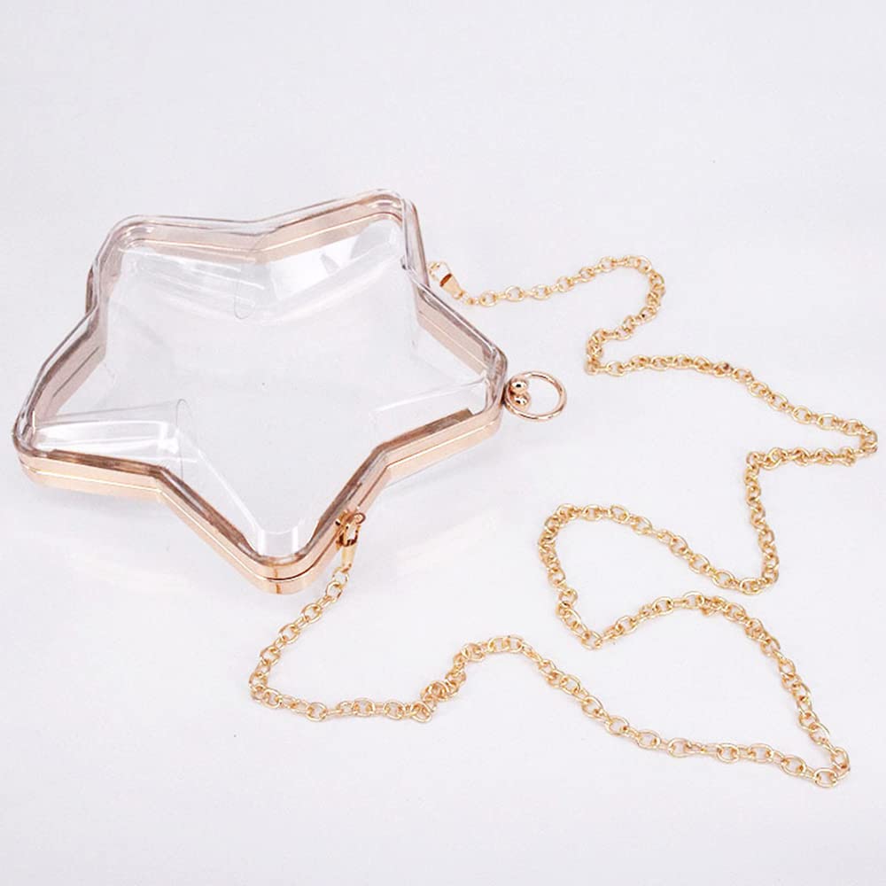 Rejolly Clear Star Shaped Purse for Women Acrylic Transparent Bracelet Evening Clutch Bag Novelty Handbag Crossbody Shoulder Bag with Chain Strap