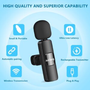 Wireless Lavalier Microphone USB C Plug-Play Wireless Microphones Noise Reduction Mini Microphone for Android Phone Lapel Mic for Recording Live Streaming YouTube TikTok Interview Vlog (2 Pack)