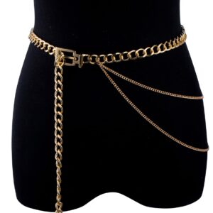 LOREMOW 2 Pcs Waist Chain Belt for Women Metal Belly Waist Chain Chunky Belt Chain Multilayer Chain for Dress Jeans G120