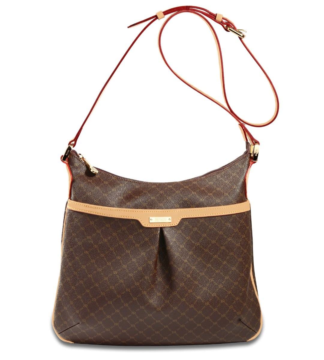 Rioni ST-20294 Livvy THE HOBO MESSENGER SIgnature Brown Canvas Leather Handbag Crossbody