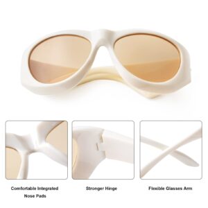 PEGH Wrap Around Sunglasses Y2K Fashion Oversized Oval Sunglasses for Men Women Trendy (Beige Frame Yellow Lens)